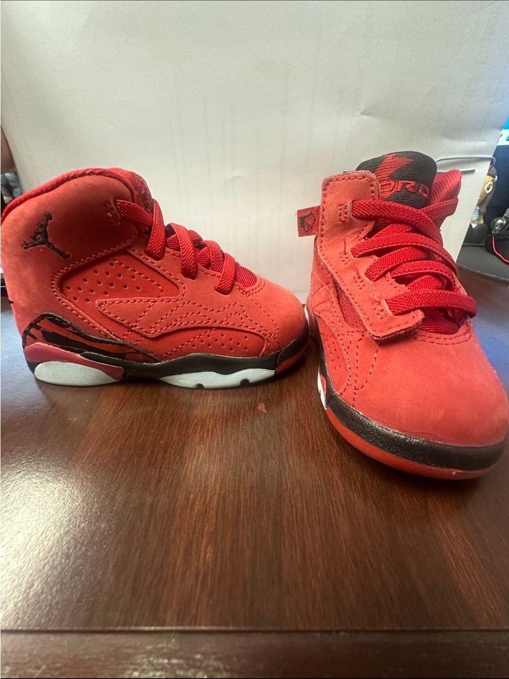 Jordan Kids Red Suede High-Top Sneakers with Black Accents